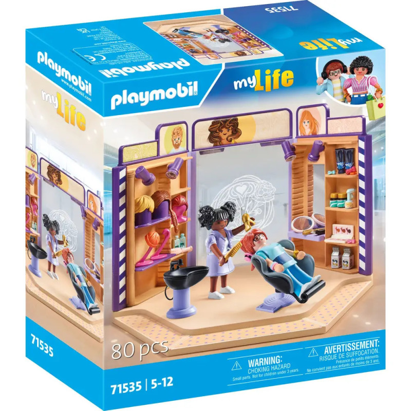 Playmobil myLife Friseursalon-Set mit 3 Figuren, Salon-Zubehör, für Kinder von 5-12 Jahren, 80 Teile.