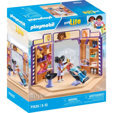 Playmobil myLife Friseursalon-Set mit 3 Figuren, Salon-Zubehör, für Kinder von 5-12 Jahren, 80 Teile.