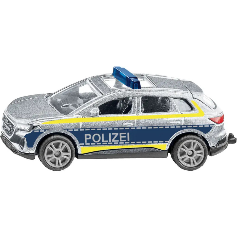 Spielzeug-SUV der deutschen Polizei mit Polizei-Schriftzug, blauen und gelben Streifen und Blaulicht.