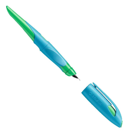Ergonomischer Schulfüller für Linkshänder mit Anfänger-Feder A - STABILO EASYbirdy in himmelblau/gra