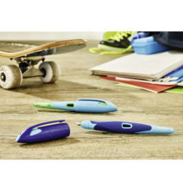 Ergonomischer Schulfüller für Linkshänder mit Anfänger-Feder A - STABILO EASYbirdy in himmelblau/gra