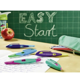 Ergonomischer Schulfüller für Linkshänder mit Anfänger-Feder A - STABILO EASYbirdy in himmelblau/gra