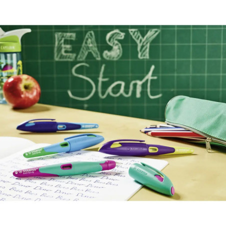 Ergonomischer Schulfüller für Linkshänder mit Anfänger-Feder A - STABILO EASYbirdy in himmelblau/gra