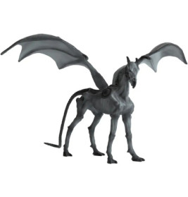 Schwarzes, skelettartiges pferdeähnliches Wesen mit langer Schweifrute und fledermausartigen Flügeln.