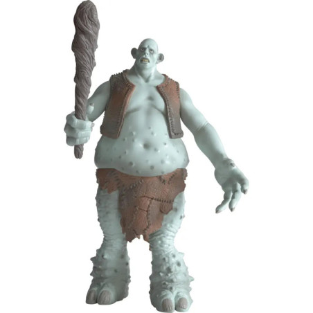 Eine blasse, grässliche Gestalt mit Keule, brauner Weste und Rock steht frontal.