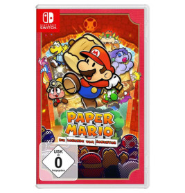 Paper Mario-Cover mit Mario und bunten Figuren für Nintendo Switch, deutscher Titel ist zu sehen.