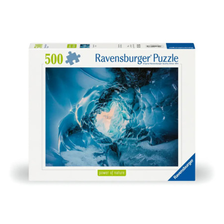 500-teiliges Ravensburger Puzzle mit einer eisblauen Höhlenszene auf dem Schachtelcover.
