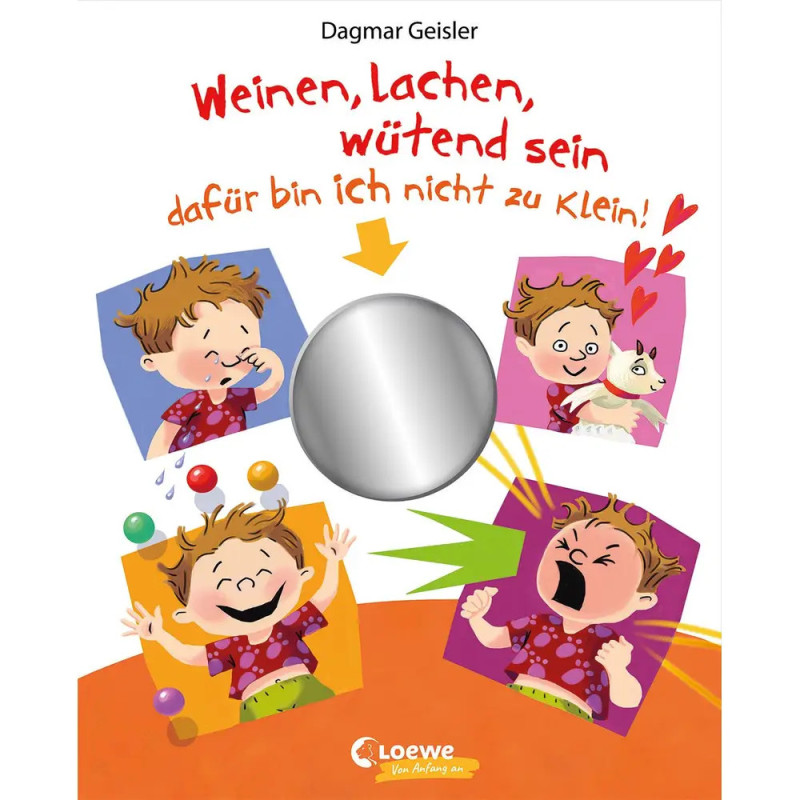 Buchcover mit vier gezeichneten Kindern, die verschiedene Emotionen zeigen. Über ihnen steht ein deutscher Buchtitel.