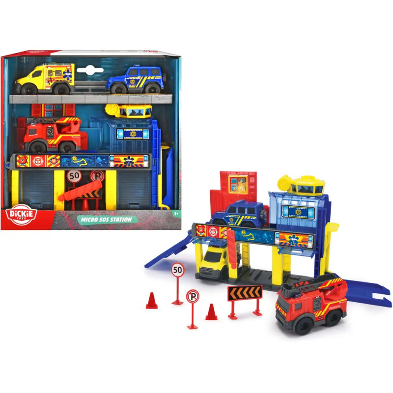 Spielset: Notfallstation mit Autos, Schildern, Hütchen und Feuerwehrauto in bunter Verpackung. Spielset: Notfallstation mit Autos, Schildern, Hütchen und Feuerwehrauto in bunter Verpackung.