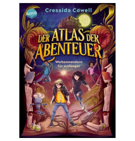 Vier Kinder und ein Roboter rennen auf den Betrachter zu, über ihnen schwebt ein magisches Schloss, deutscher Titel oben.