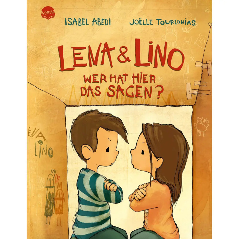Illustration auf dem Cover von Lena & Lino: Ein Junge und ein Mädchen stehen sich mit verschränkten Armen gegenüber.