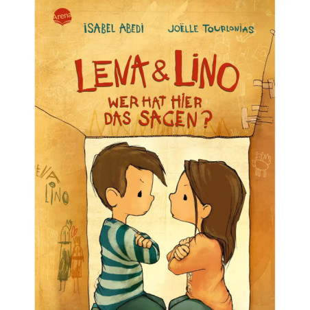 Illustration auf dem Cover von Lena & Lino: Ein Junge und ein Mädchen stehen sich mit verschränkten Armen gegenüber.