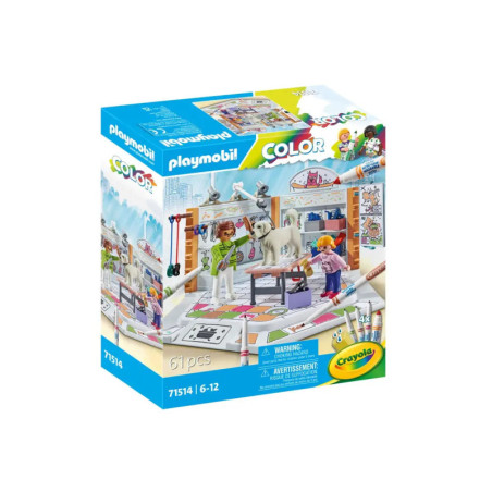 Playmobil Color Set: Malkulisse, zwei Figuren, Hund und 61 Teile für Kinder von 6-12 Jahren.