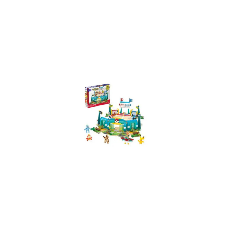 Buntes Spielzeug-Burg-Set mit Tier- und Menschenfiguren, Bäumen, Fahnen und passender Verpackung im Hintergrund. Buntes Spielzeug-Burg-Set mit Tier- und Menschenfiguren, Bäumen, Fahnen und passender Verpackung im Hintergrund.