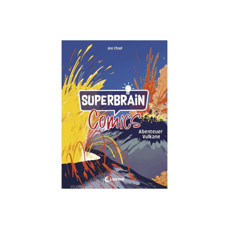 Comicbuchcover: Bunter Vulkanausbruch, Titel Superbrain Comics Abenteuer Vulkane von Jon Chad. Comicbuchcover: Bunter Vulkanausbruch, Titel Superbrain Comics Abenteuer Vulkane von Jon Chad.