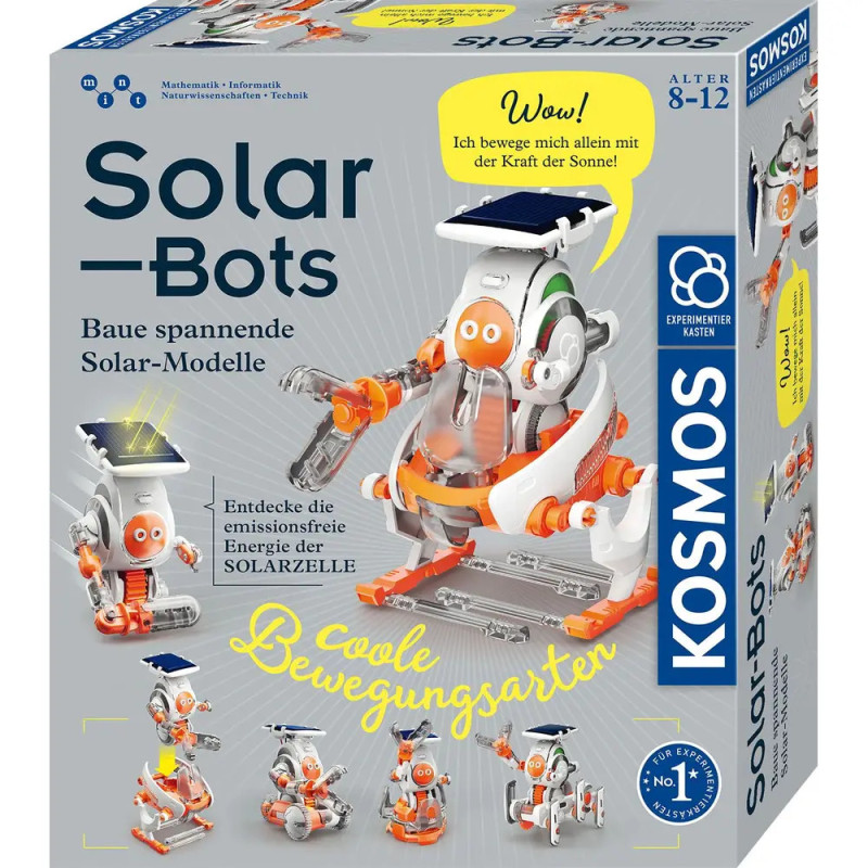 Solar-Bots-Set mit solarbetriebenem Roboter-Spielzeug, buntem Design und deutscher Beschriftung. Solar-Bots-Set mit solarbetriebenem Roboter-Spielzeug, buntem Design und deutscher Beschriftung.