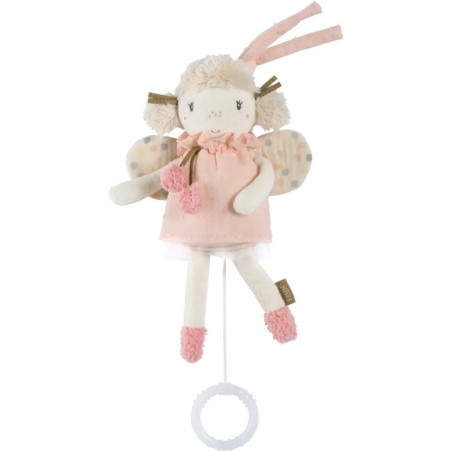 Plüsch-Feenpuppe im rosa Kleid mit Flügeln, Bommel und Zugring zum Aufhängen.