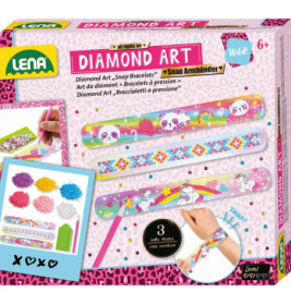 Box mit Lena Diamond Art Snap Bracelets, enthält bunte verzierte Slap-Armbänder und Bastelmaterialien.