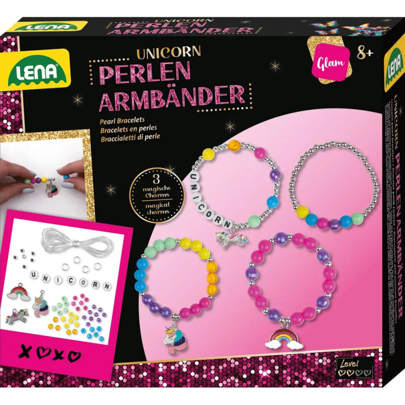 Lena Perlenarmband-Set Einhorn, mit bunten Perlen, Charms und Band. Geeignet ab 8 Jahren.