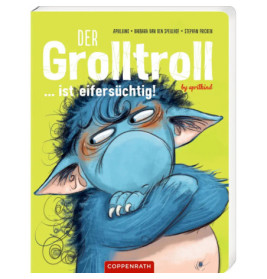 Bucheinband: Ein blauer, grimmiger Troll mit verschränkten Armen vor gelbem Grund. Titel: Der Grolltroll.