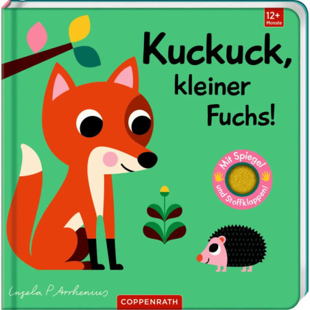 Illustration eines Fuchses und Igels auf grünem Buchcover mit deutschem Text und goldenem Spiegeleffekt.