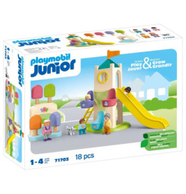 Playmobil Junior Spielplatz-Set für Kinder von 1-4 Jahren mit Rutsche, Wippe und Figuren, insgesamt 18 Teile.