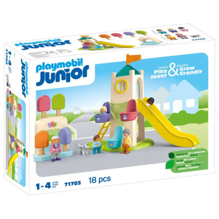 Playmobil Junior Spielplatz-Set für Kinder von 1-4 Jahren mit Rutsche, Wippe und Figuren, insgesamt 18 Teile.