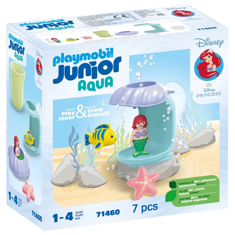Playmobil Junior Aqua Disney Princess Ariel Spielset mit Ariel, Fabius und einer Muschelrutsche auf der Verpackung.