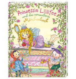 Buntes Kinderbuchcover: Eine geflügelte Fee liest, umgeben von Tieren, Blumen und dem Titel Prinzessin Lillifee.