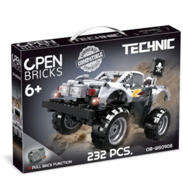 Box mit 232-teiligem Spielzeugauto-Bausatz ab 6 Jahren, inklusive Rückziehmotor.