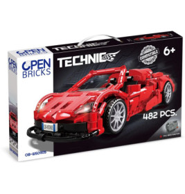 Baustein-Set Roter Sportwagen von Open Bricks Technic, 482 Teile, ab 6 Jahren.
