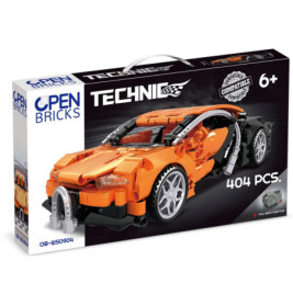 Bauset für oranges Spielauto mit 404 Teilen, ab 6 Jahren, von Open Bricks, Technic-Serie.