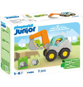 Playmobil Junior Set mit Spielzeug-Bagger, Steinen und Kinderfigur, geeignet für Kinder von 1 bis 4 Jahren.