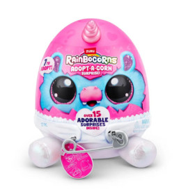 Pinkes Rainbocorns Adopt-A-Corn Ei mit Tiergesicht und Glitzerfüßen, Aufschrift 7 zum Adoptieren!.