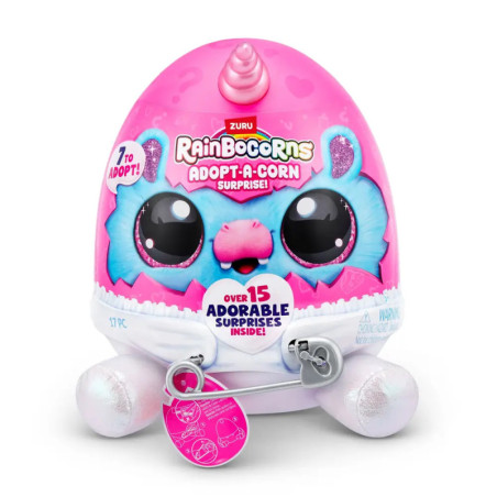 Pinkes Rainbocorns Adopt-A-Corn Ei mit Tiergesicht und Glitzerfüßen, Aufschrift 7 zum Adoptieren!.