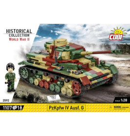 Box eines COBI WWII-Panzerbausatzes mit getarntem PzKpfw IV auf unwegsamem Gelände.