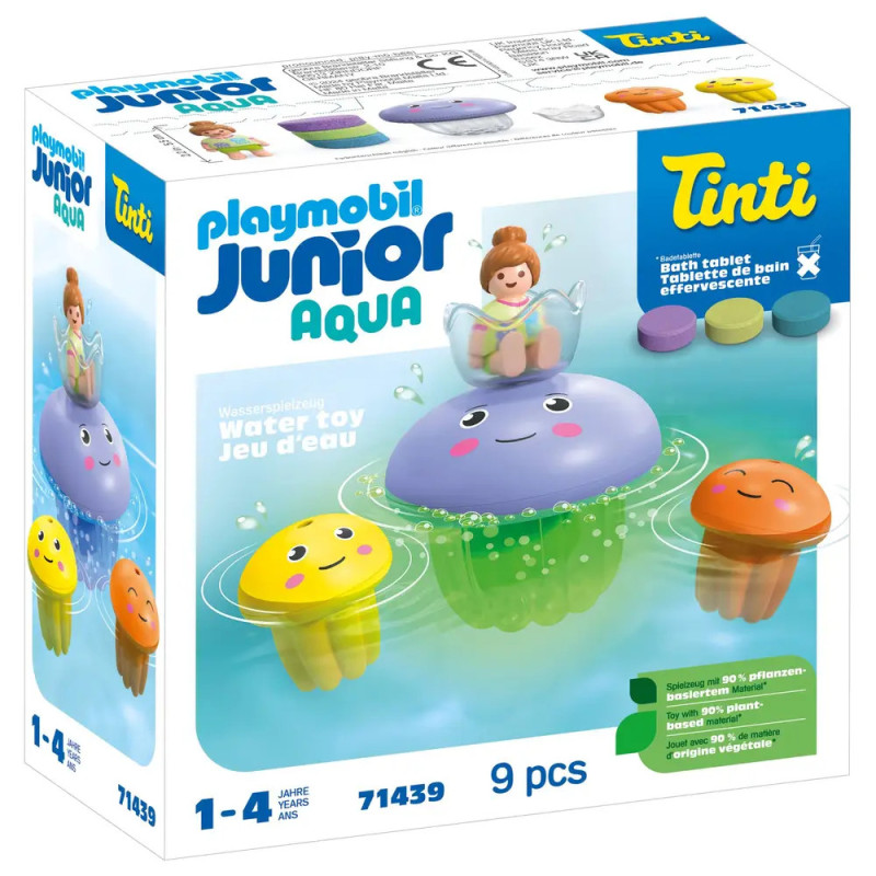 Playmobil Junior Aqua Wasserspielzeug-Set mit schwimmender Qualle und Kinderfigur auf der Verpackung. Playmobil Junior Aqua Wasserspielzeug-Set mit schwimmender Qualle und Kinderfigur auf der Verpackung.