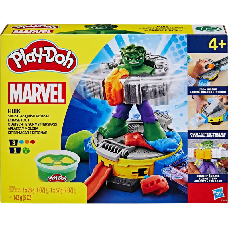 Play-Doh Marvel Hulk Set ab 4 Jahren, mit Hulk-Figur, die auf der Verpackung Play-Doh zerdrückt. Play-Doh Marvel Hulk Set ab 4 Jahren, mit Hulk-Figur, die auf der Verpackung Play-Doh zerdrückt.