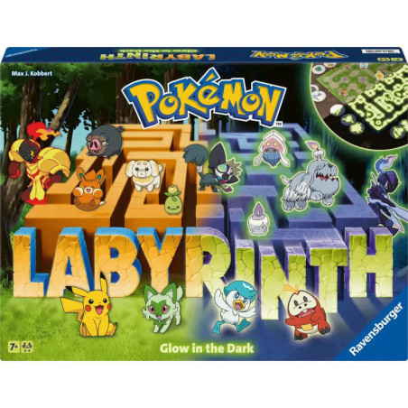 Pokémon Labyrinth Brettspielbox mit buntem Labyrinth, mehreren Pokémon und Hinweis Leuchtet im Dunkeln. Pokémon Labyrinth Brettspielbox mit buntem Labyrinth, mehreren Pokémon und Hinweis Leuchtet im Dunkeln.