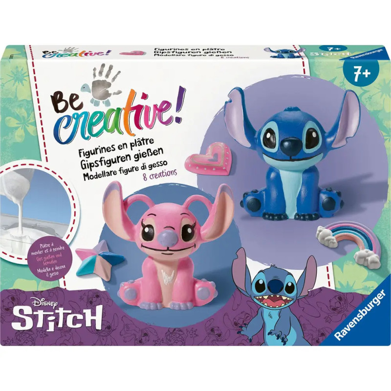 Box des Disney Stitch Be Creative!-Gipsfiguren-Sets mit pinker und blauer Stitch-Figur. Box des Disney Stitch Be Creative!-Gipsfiguren-Sets mit pinker und blauer Stitch-Figur.