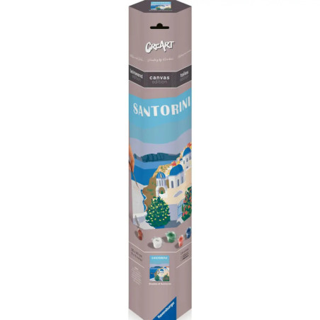 Hohe Box Santorini mit griechischer Küstenillustration, enthält ein Malset. Hohe Box Santorini mit griechischer Küstenillustration, enthält ein Malset.