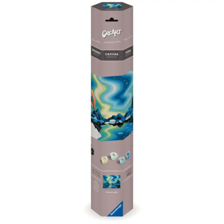 CreArt Malset Northern Lights in hoher, rechteckiger Box mit Motivabbildung auf der Verpackung. CreArt Malset Northern Lights in hoher, rechteckiger Box mit Motivabbildung auf der Verpackung.