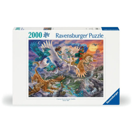 Ravensburger Puzzle mit 2000 Teilen, zeigt eine Fantasieszene mit Fabelwesen und Tieren. Ravensburger Puzzle mit 2000 Teilen, zeigt eine Fantasieszene mit Fabelwesen und Tieren.