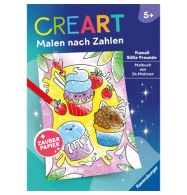 Farbenfrohes Malen-nach-Zahlen-Set mit Desserts wie Cupcakes und Erdbeeren, geeignet ab 5 Jahren.