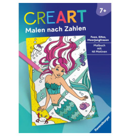 Cover eines Malen-nach-Zahlen-Buchs mit Meerjungfrau und dem Titel CREART Malen nach Zahlen.