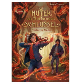 Mädchen, Junge und Katze in magischem Wald mit roter Energie deutscher Buchtitel steht darüber.