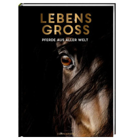 Buchcover mit Nahaufnahme von Pferdeauge und Mähne, Titel: Lebens Gross - Pferde aus aller Welt.