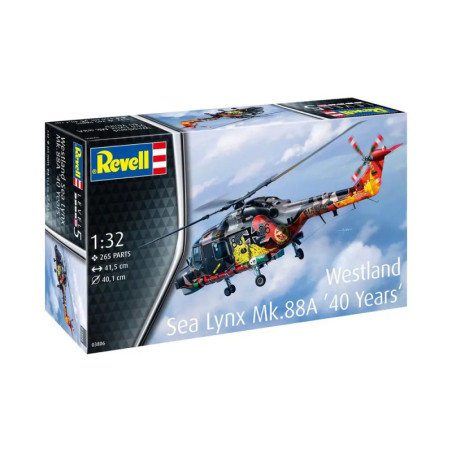 Revell Modellbausatz Westland Sea Lynx Mk.88A, 40 Jahre, Maßstab 1:32, mit farbenfroher Verpackungsgrafik.
