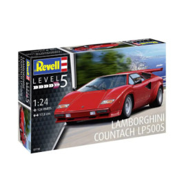Revell Level 5 Lamborghini Countach LP500S Bausatz 1:24, Karton mit rotem Sportwagen abgebildet.