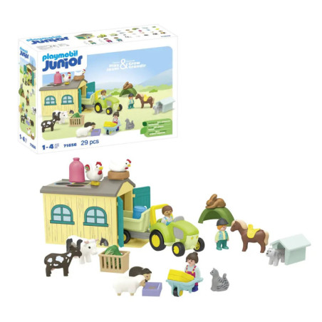 PLAYMOBIL 71656 1.2.3: Bauernhof-Abenteuer mit Traktor, Anhänger und tierischen Freunden